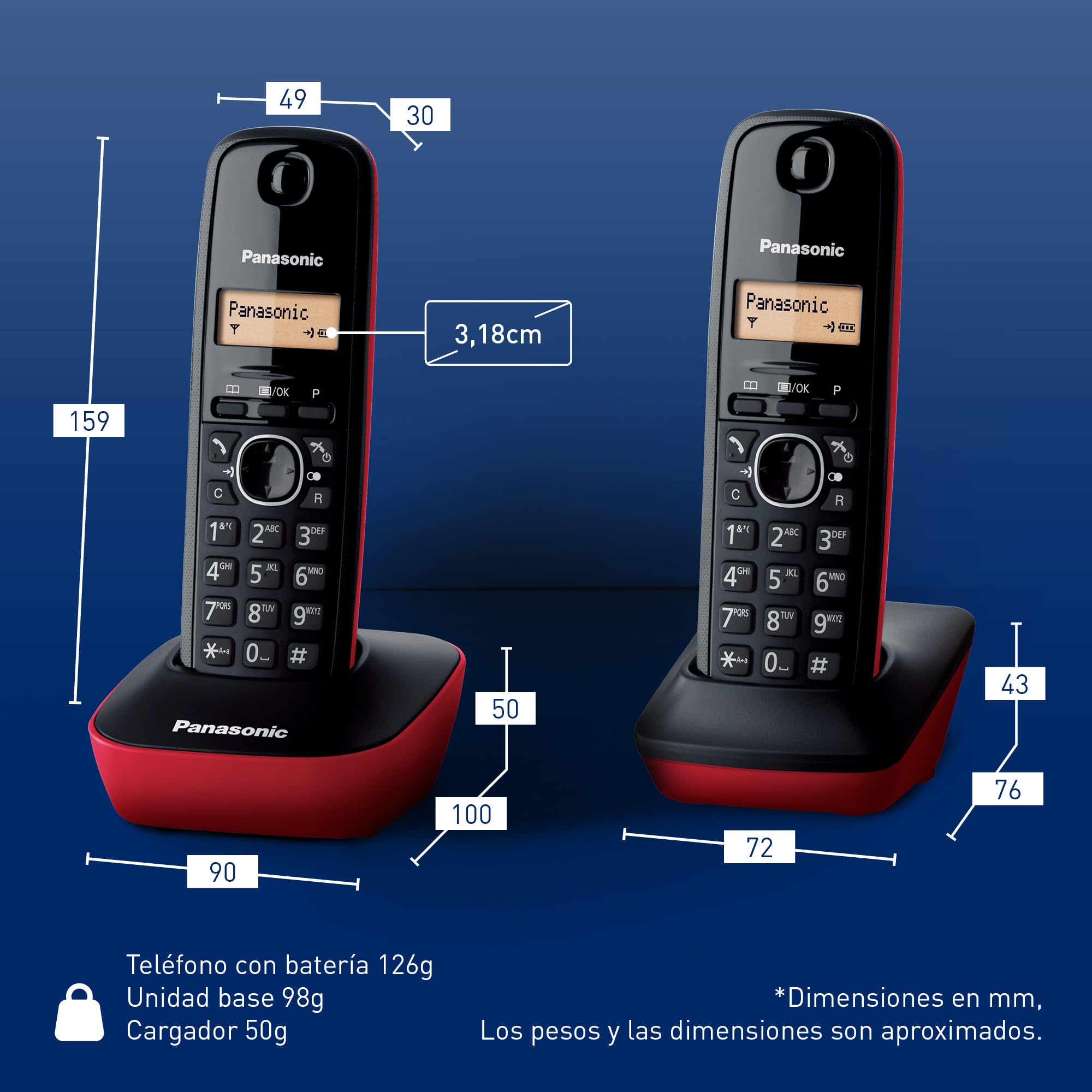 Panasonic KX-TG1612SPR Teléfono Inalámbrico Digital DECT, Unidad Base y 2 Auriculares, Identificador De Llamadas, Batería Larga Duración, Pantalla LCD, Agenda, Rellamada, Despertador, Rojo — view 6