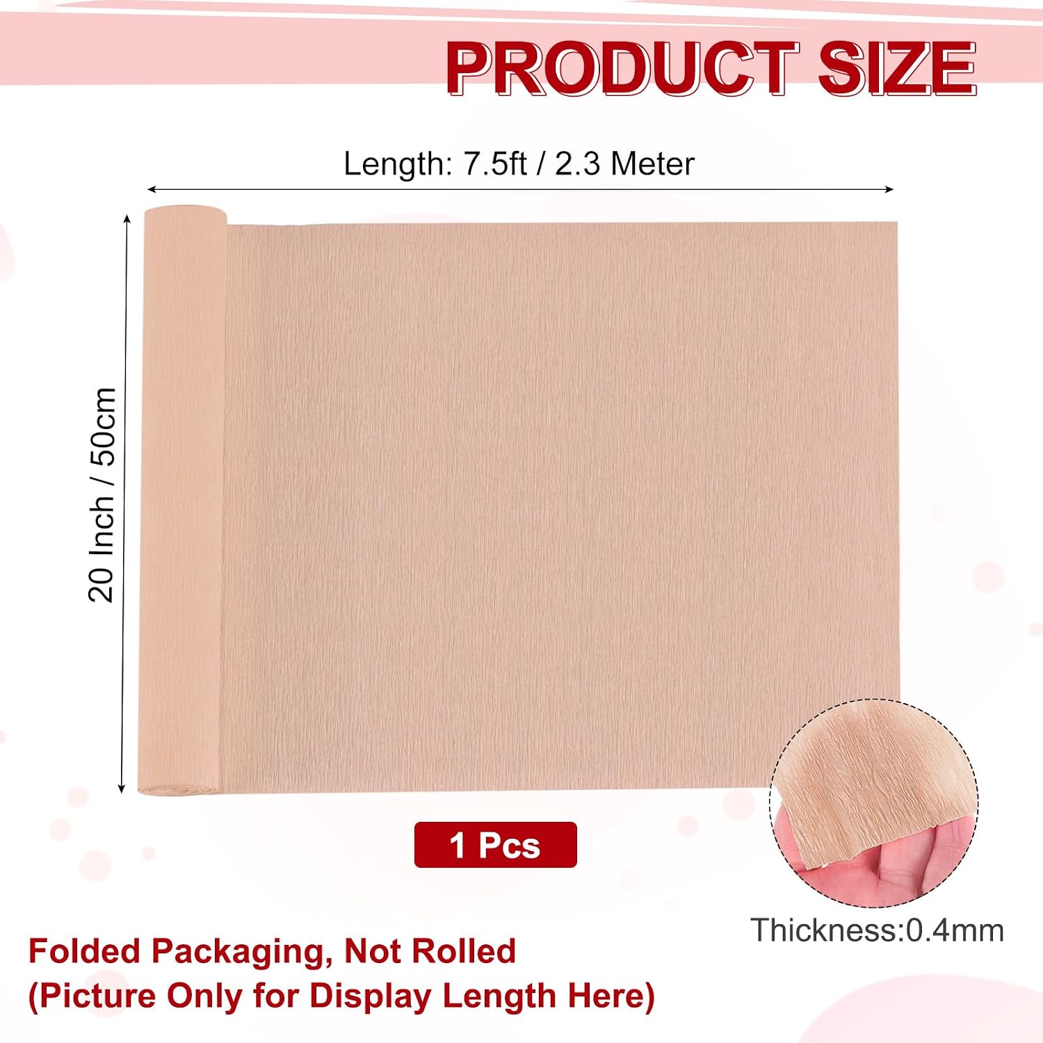 MECCANIXITY Crepe Paper Roll 7.5ft Long 20 Inch Wide for Wedding Ceremony Various Large Festivals Decoration, Mild Pink
