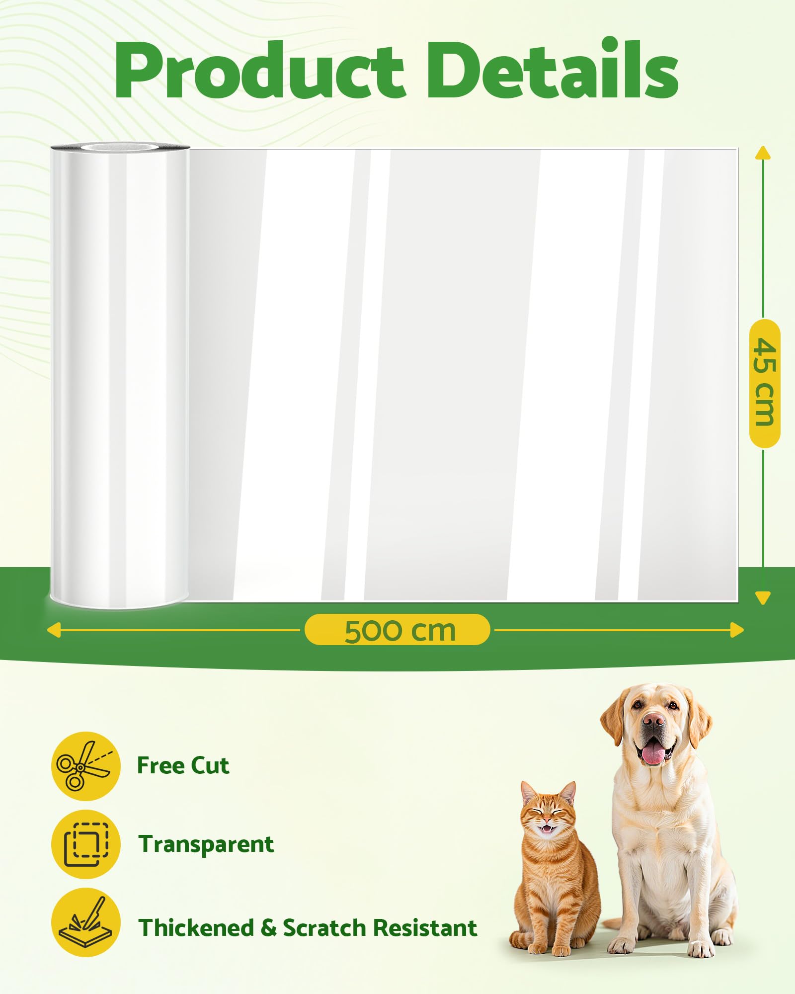 Gimars Protezione Divano Graffi Gatto 30cm x 5m – Nastro Adesivo Antigraffio Gatto Divano Trasparente per Poltrona, Porta e Parete – Protezione Artigli per Gatti e Cani