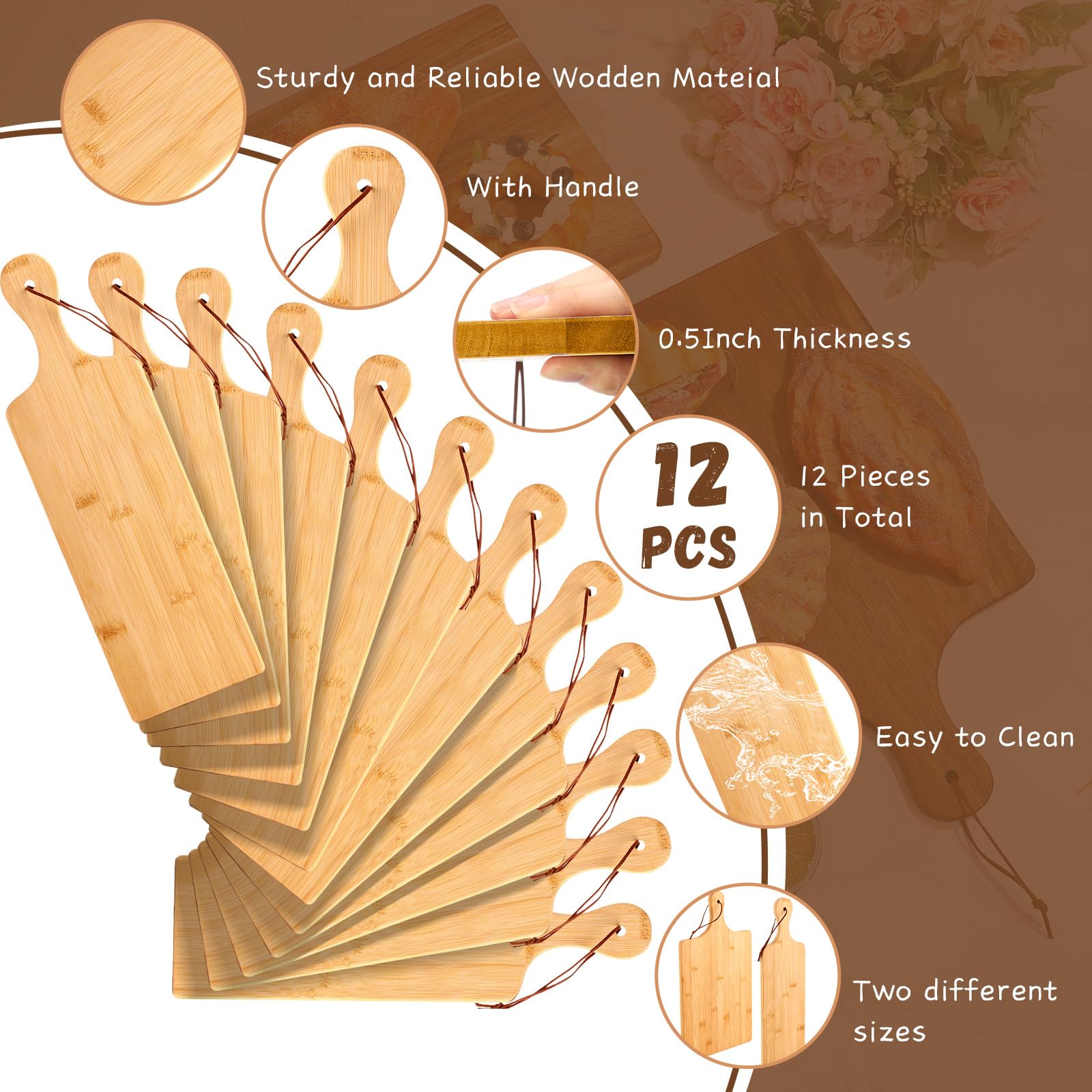 Tanlade Juego de 12 tablas de cortar de madera con asa, tabla de servir de madera grande y pequeña, bloque de corte de carnicero, cocina, cortar queso, carne, verduras, 16 x 10 pulgadas, 16 x 5