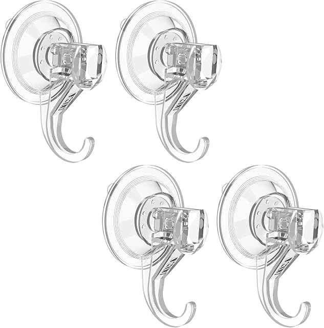 Hooks, 4 Pack Suction Hooks Bathroom Wall Door Glass Window Hanging Suction Cups Sucker Hooks Kitchen Handbag Key Towel Holder Hanger christmas decorations Heavy Duty Max Holding Clear Plastic 3 KG