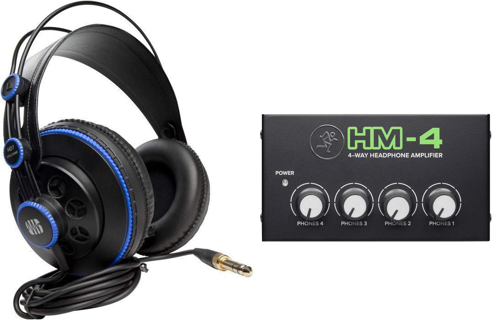 HD7 Studio Monitoring Headphones Bundle with Mackie 4Way Distribution Amplifier Amp