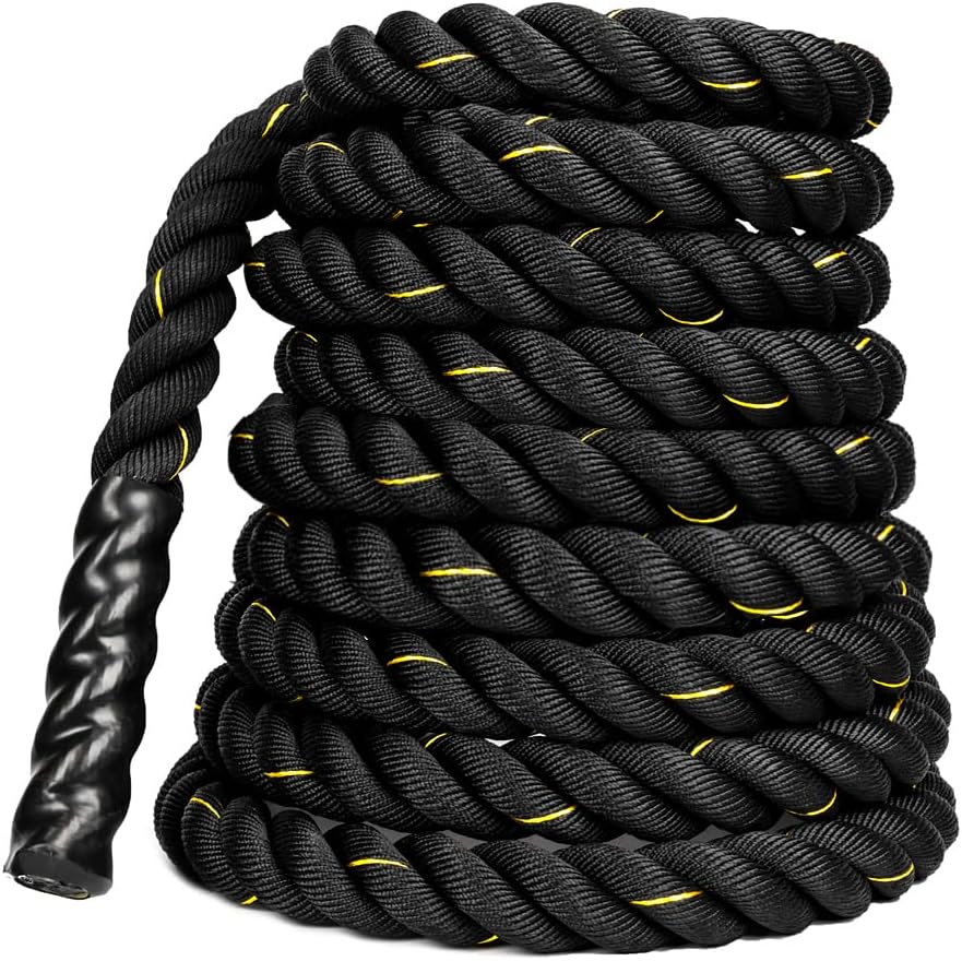 Bonnlo Battle Exercise Training Rope with Protective Cover, 1.5"/ 2" Width Poly Dacron 30/40/50ft Length, Fitness Undulation Rope Exercise Cross Strength Training Circuits Workout
