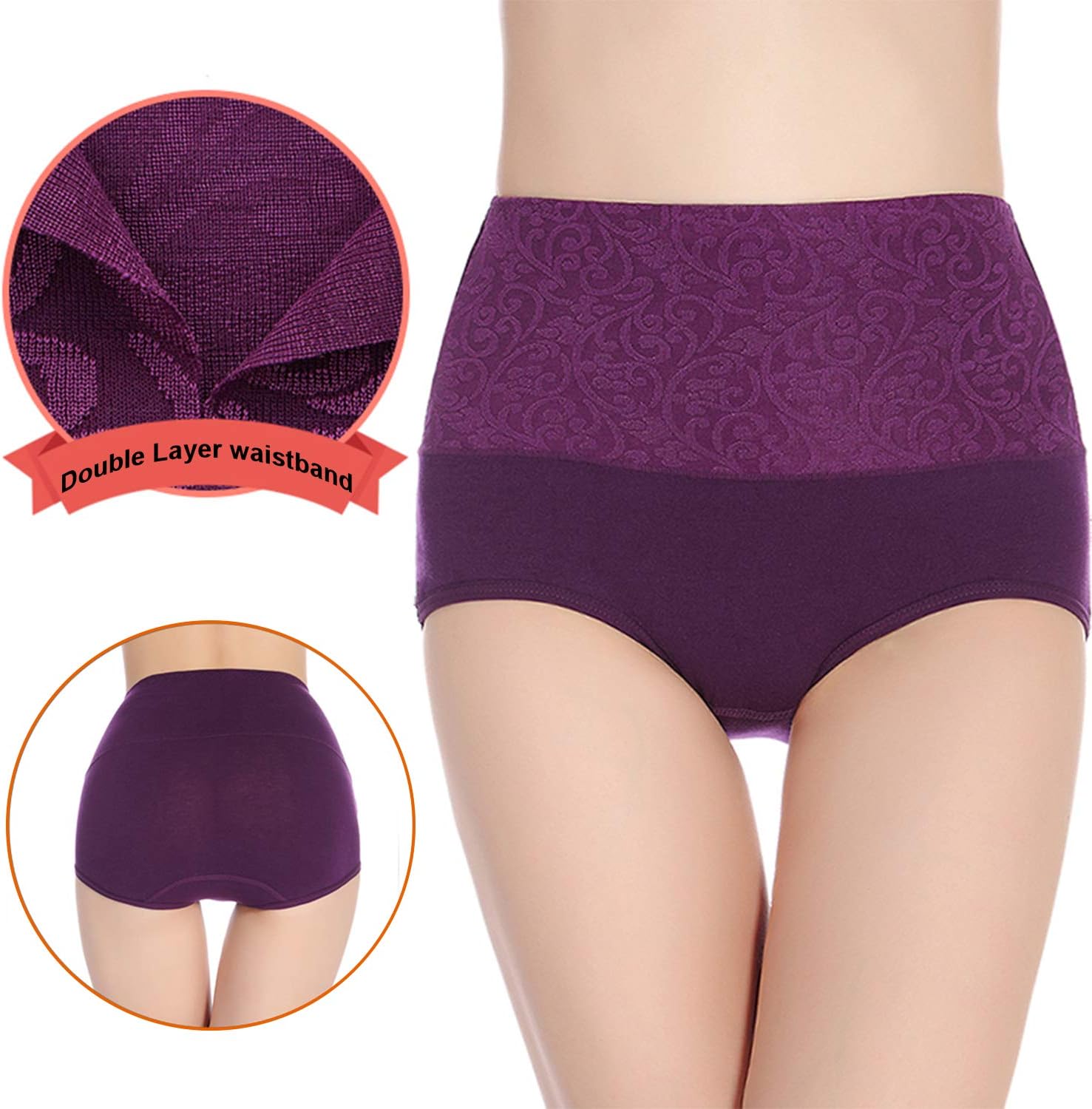 Women's High Waist Panties Tummy Control Briefs Cotton Underwear No Muffin Top