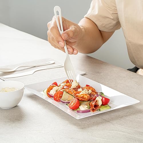 Miniatura 5 de Restaurantware Moderna - Platos desechables de alta calidad de 9.5 x 6.3 pulgadas, 10 platos rectangulares de plástico para fiestas, platos llanos