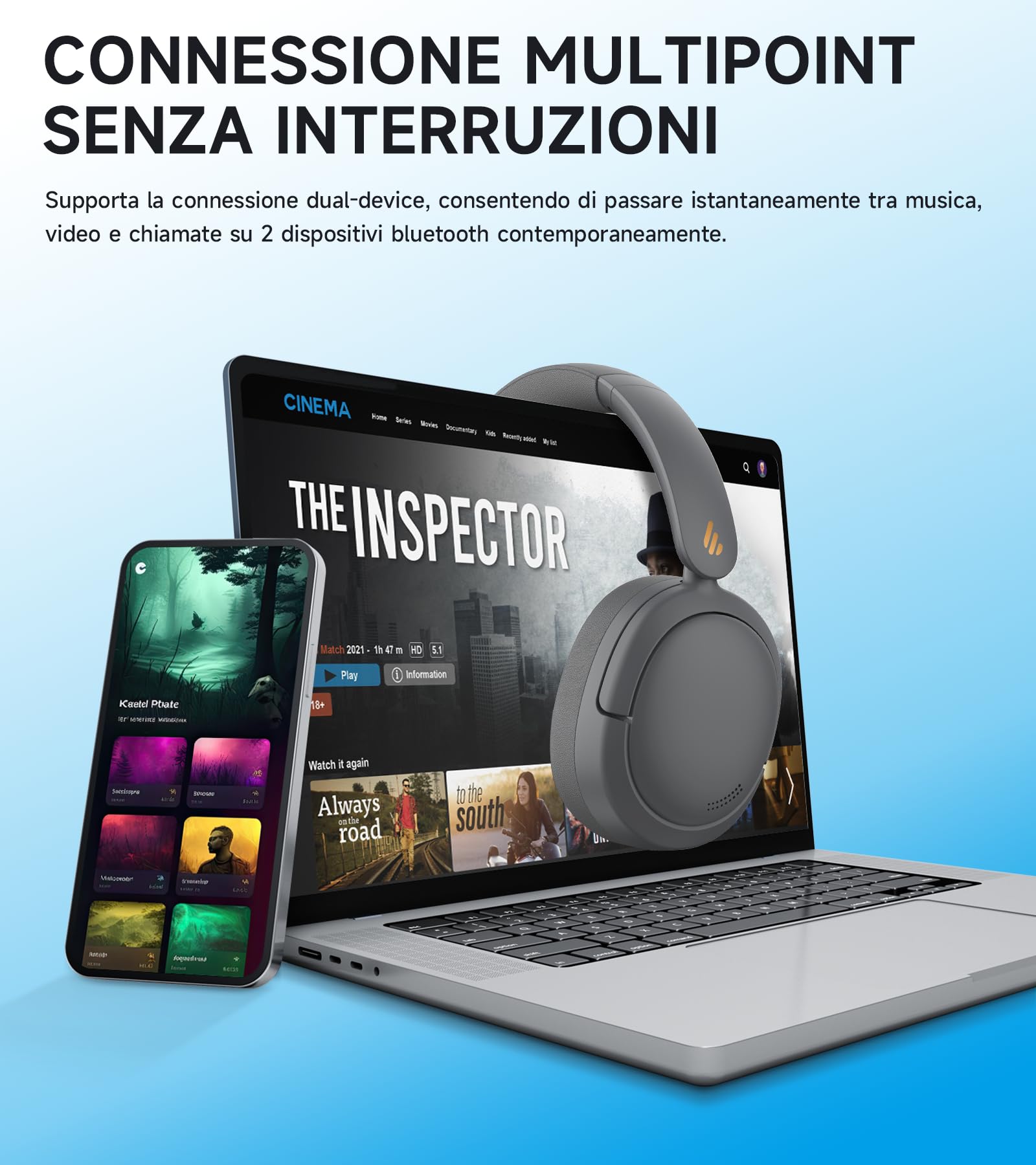 Edifier W800BT Pro Cuffie Cancellazione Attiva del Rumore Ibrida, Bluetooth 5.4, Hi-Res Audio, Riduzione del Rumore delle Chiamate AI, 45 Ore Autonomia, Ricarica Rapida, Pieghevole - Grigio