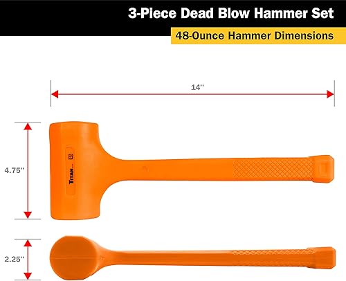 Miniatura 13 de Titan 63148 Martillo de soplado muerto de 3 libras con cabeza rellena de acero, resistente a chispas y rebotes, mango texturizado de diamante