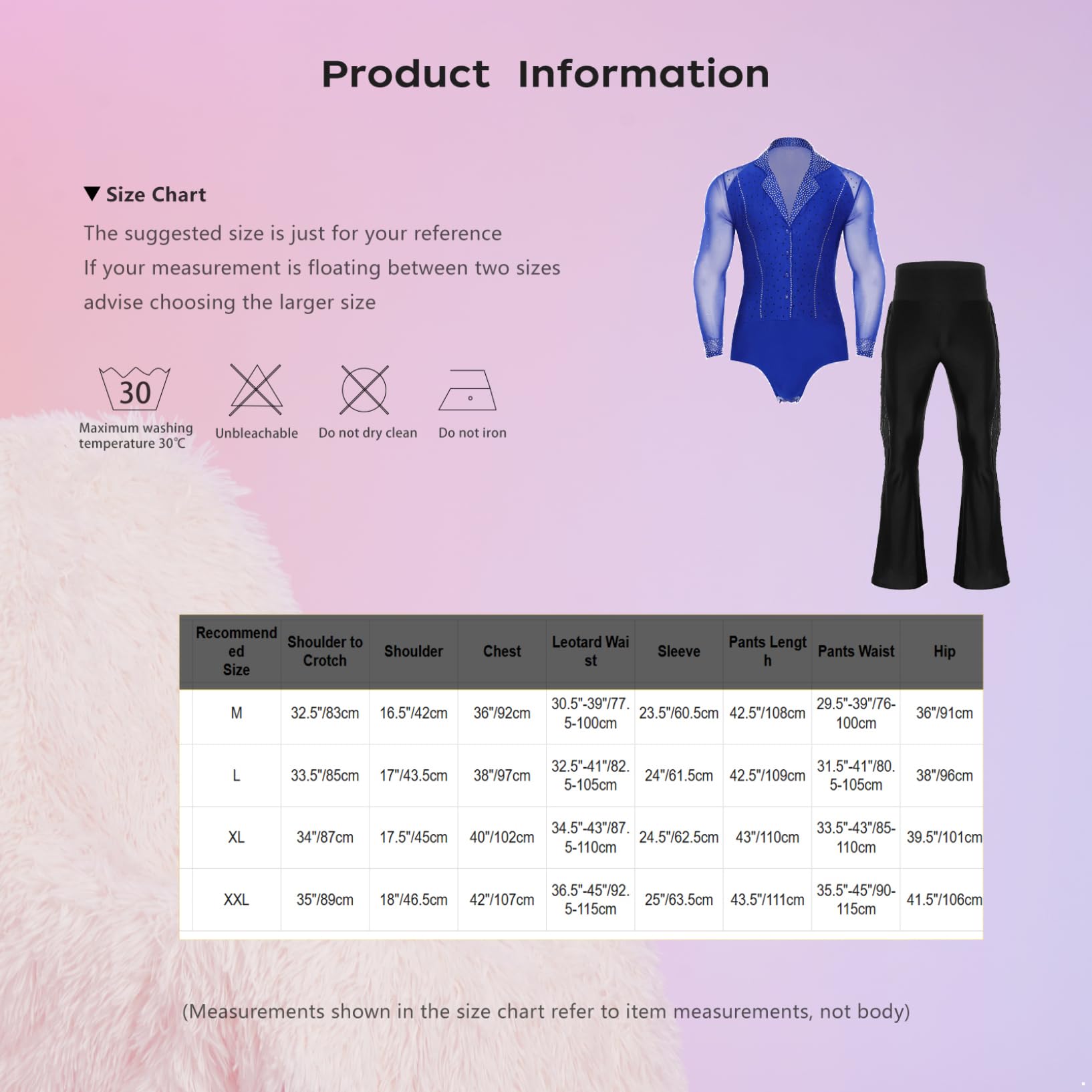 Oyolan Ensemble de Patinage Artistique Homme Justaucorps Patinage sur Glace Strass Manches Longues Pantalon Frangé Costume