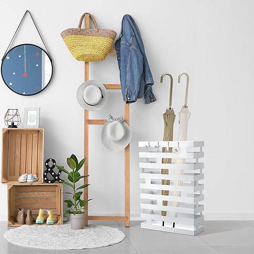 Miniatura 18 de Tudomro Soportes de paraguas para entrada, soporte de paraguas de metal grande de 6.3 x 5.5 x 16.5 pulgadas con bandeja de agua extraíble y ganchos