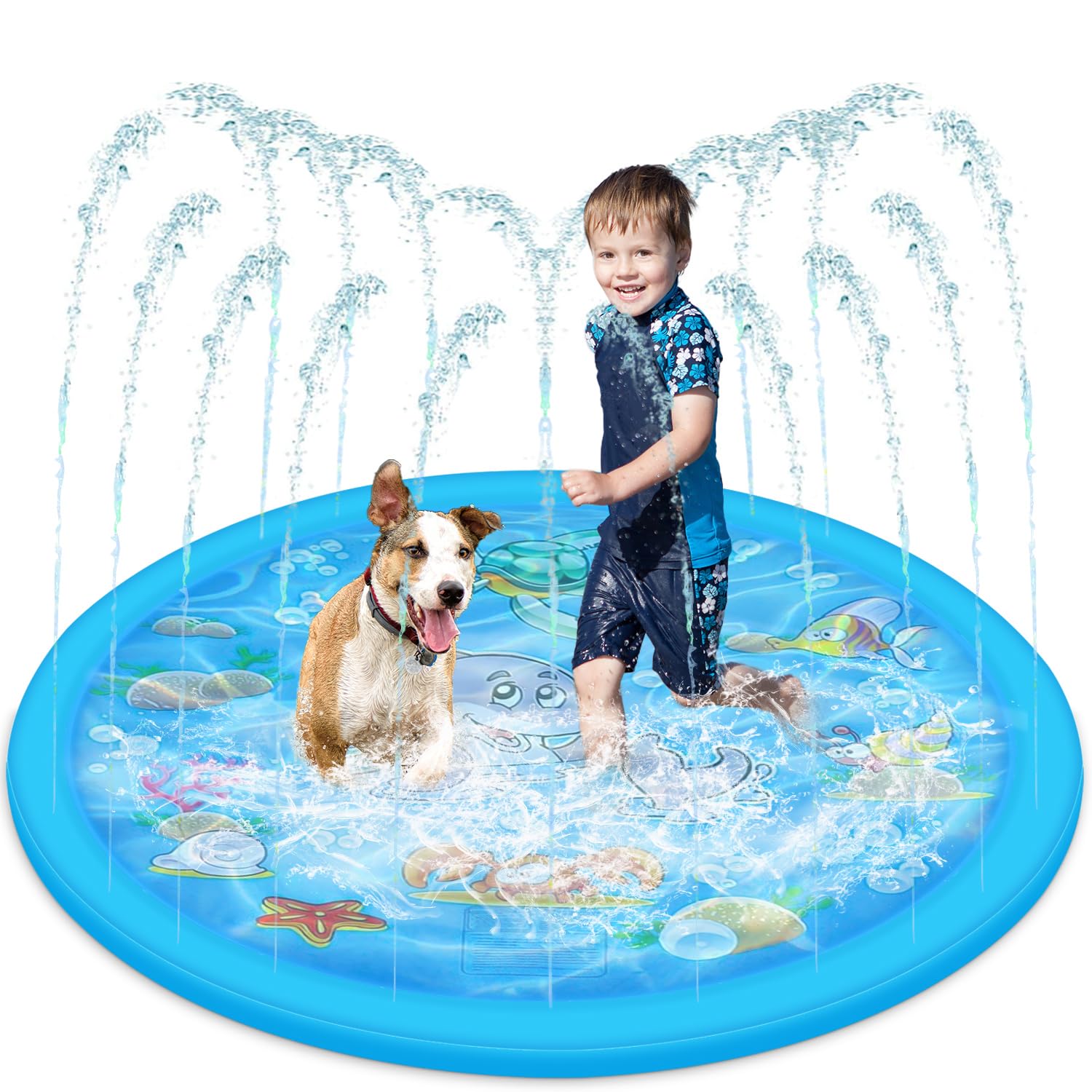 Splash Pad for Kids Round Sprinkler and Splash Water Play Mat, Dog Paddling Pool
