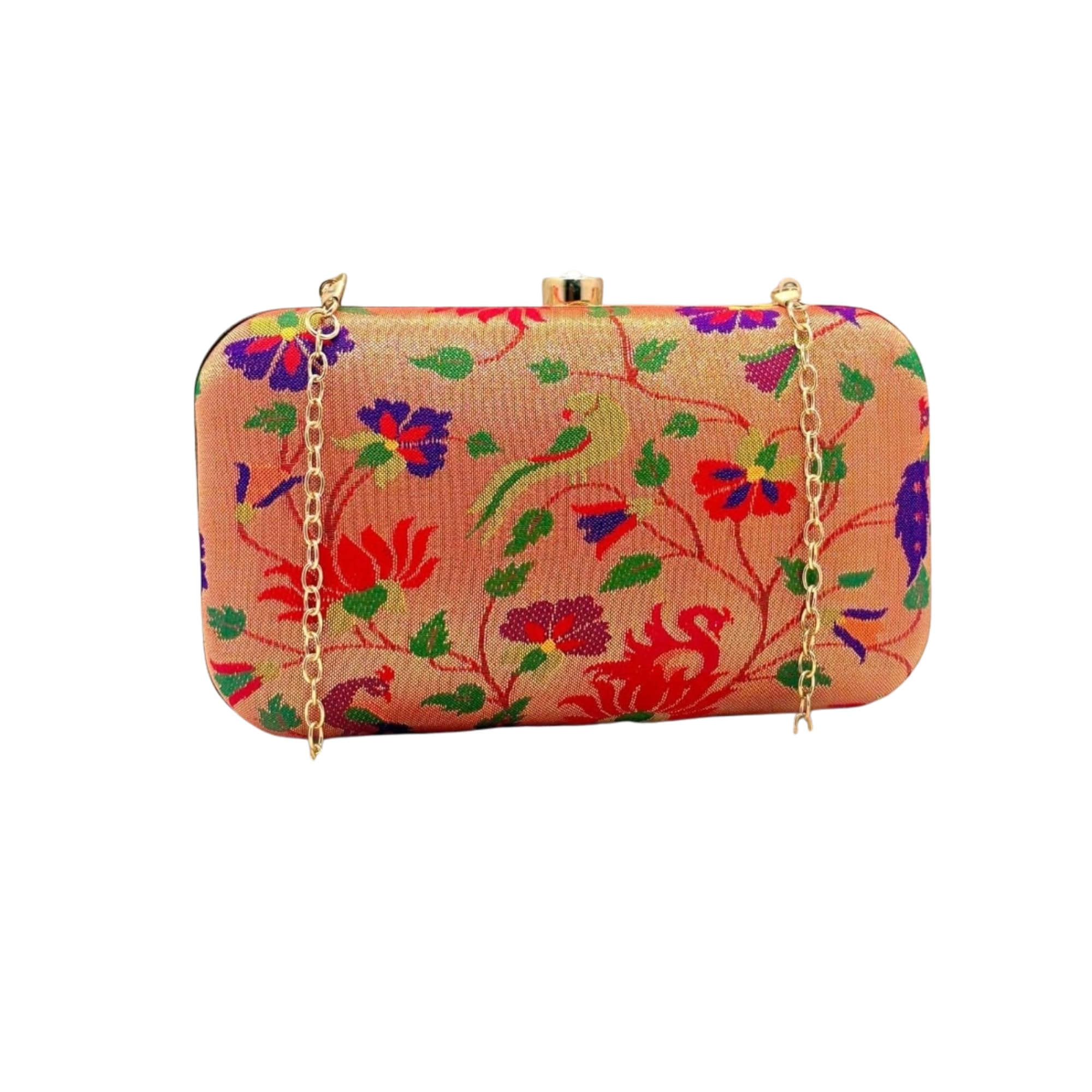 Elegant Paithani Clutch, Paithani All Over Box Clutch – Handcrafted Art Silk Floral Evening Purse for Women-picture-53