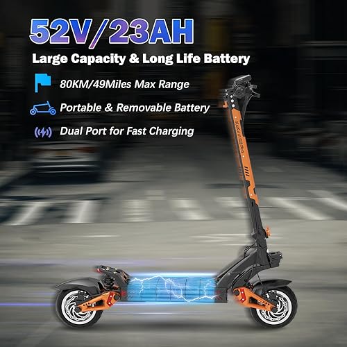 Miniatura 3 de Patinete eléctrico Kugookirin G3 para adultos, motor potente de 1200 W, hasta 31 mph, neumáticos todoterreno de 10.5 pulgadas, gran capacidad, 52