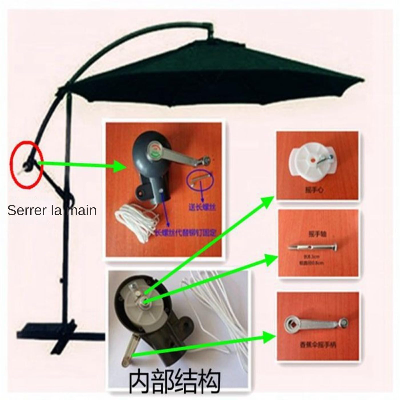 De Terrasse Pièces De Rechange pour Manivelle Poignée Parasol Pièces Détachées Mécanisme De Pièces De Rechange pour Parasol Parasol Déporté Manivelle De Rechange pour Extérieur