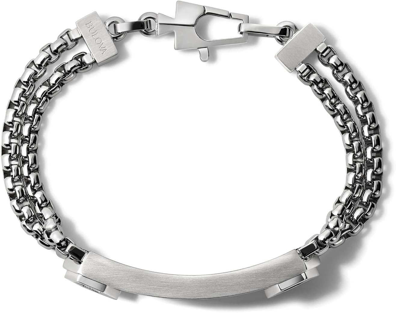 Bulova Men's Precisionist Stainless Steel Double-Chain Link with Knurled Texture ID Plaque Bracelet