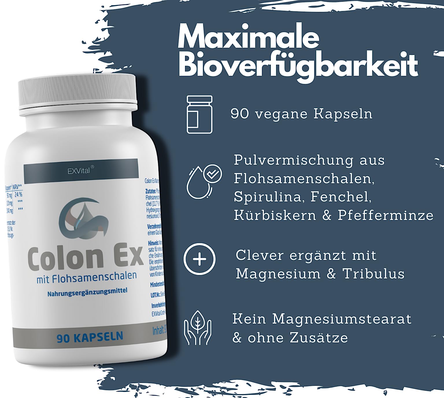 Colon Ex, 90 Kapseln Premiumqualität mit Flohsamenschalen und Magnesium, 100 Prozent natürlich und sanft, 2er Pack (1 x 81 g)