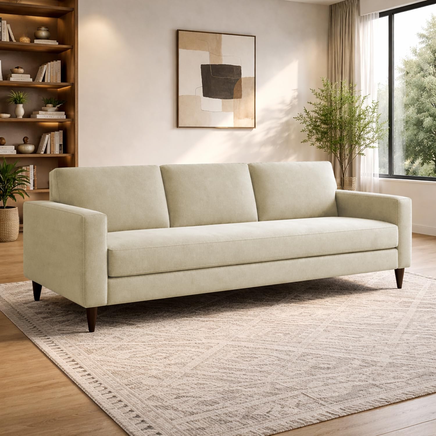 Casaliving Convo 3 Seater Sofa Set with Ottoman for Living Room (Cream Colour) Premium Fabric Sofa-image-28