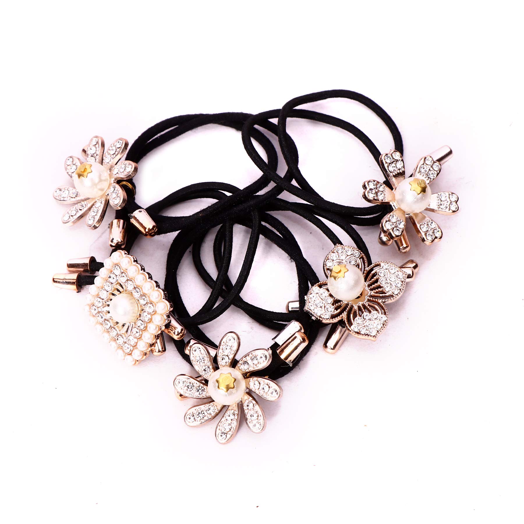 Parhon Rubber bands for women and girls black Rubber band with antique Silver Color floral design decoration stones latest wedding party ponytail holders Center Clips (Pack of 16) (B0CK4QJ432) Amazon Price History, Amazon Price Tracker