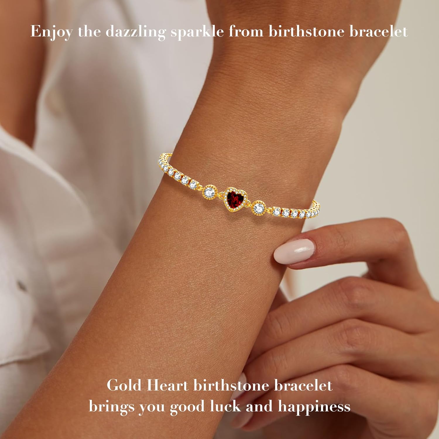 Valentines Day Gifts Birthstone Bracelets for Women, Dainty 14k Gold Plated Heart Bracelets Jewelry Gifts for Her Mom Wife Girlfriend - Image 4