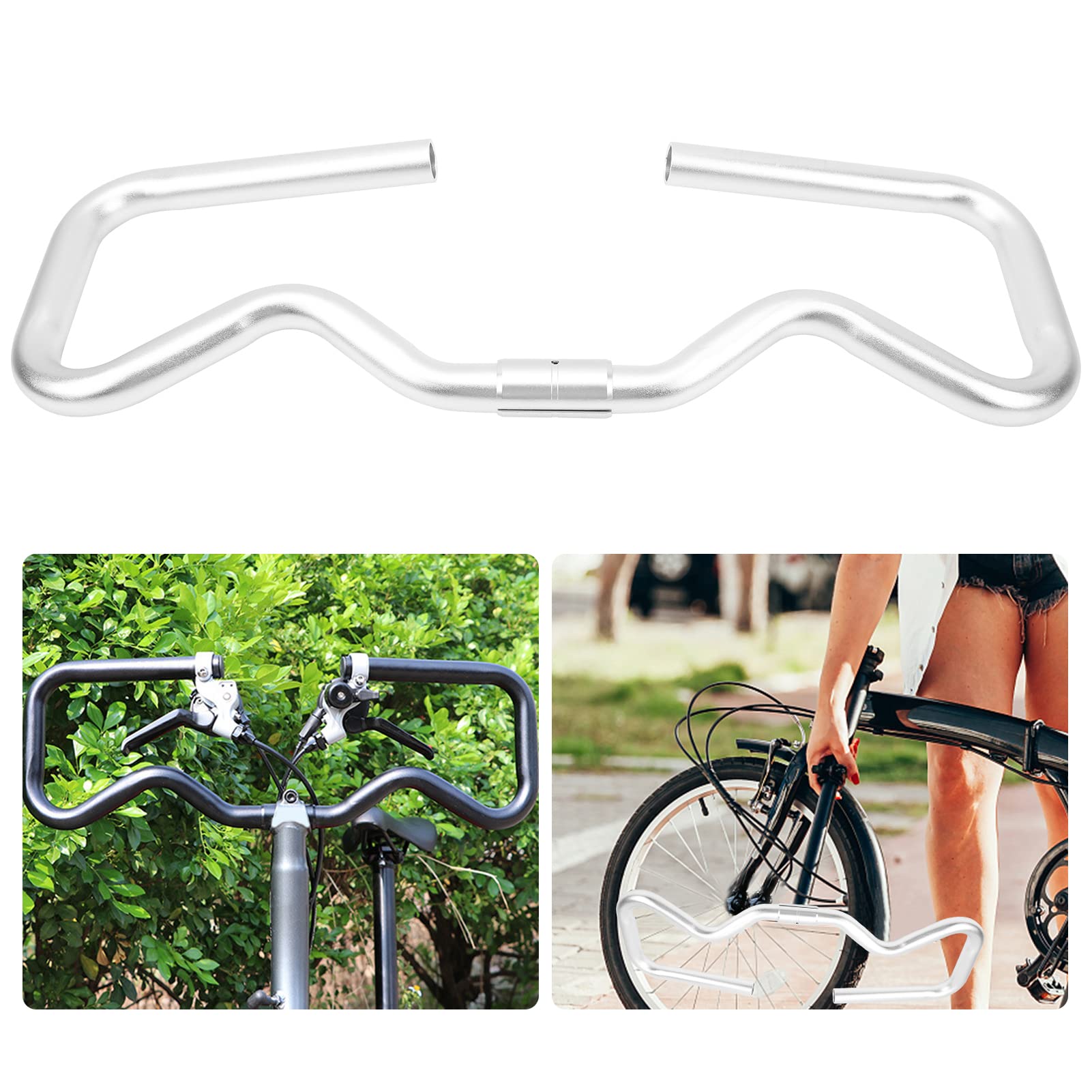 Manubrio per Bicicletta Pieghevole Ultraleggero in Lega di Alluminio, Elegante Manubrio P per Biciclette Pieghevoli, Lunghezza 490 Mm, Scegli tra 2 Colori (Argento)