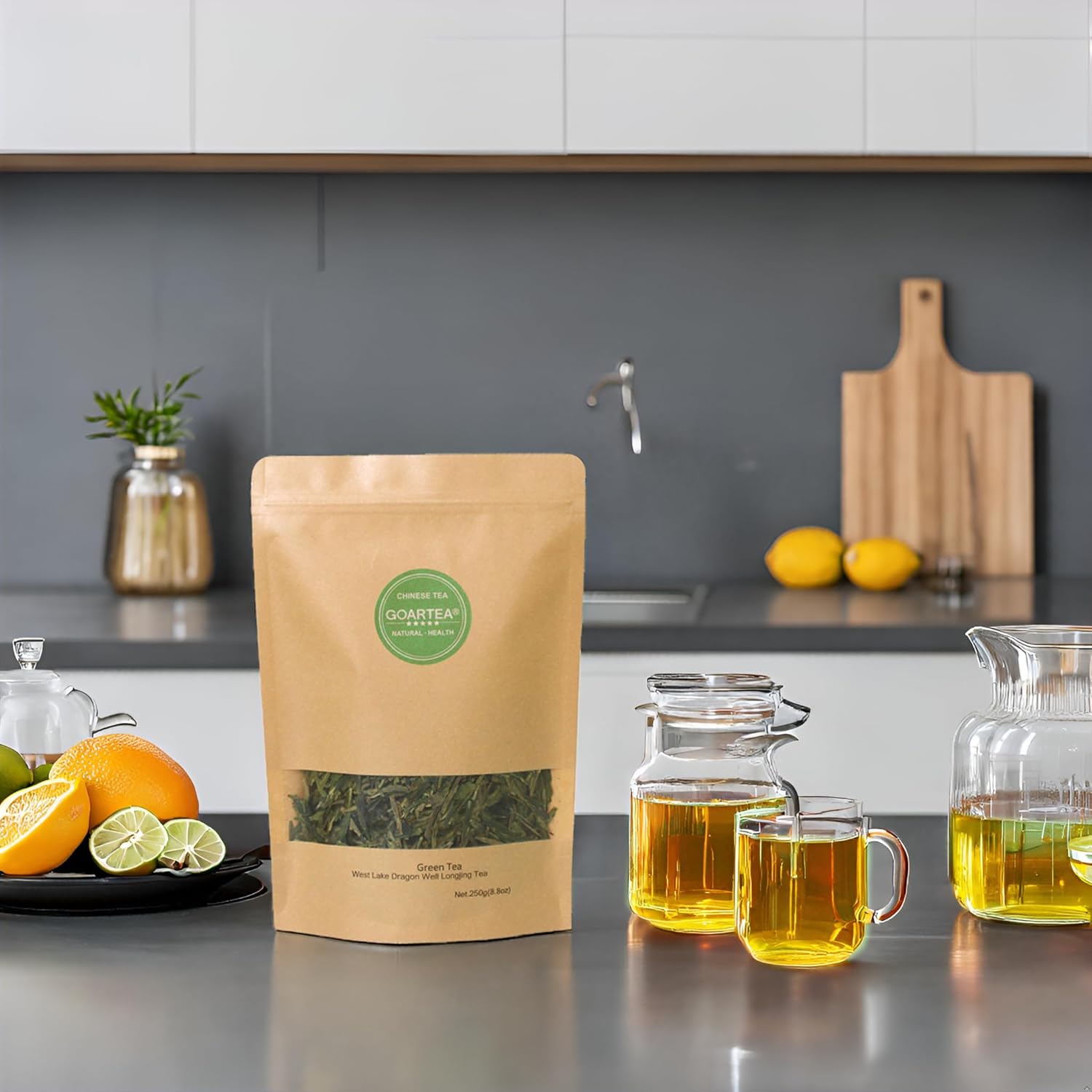GOARTEA 4Pcs 250g / Total 35.2oz Xihu Longjing Tea Dragon Well Green Tea Dragonwell Spring Long Jing Tea Green Tea Loose Leaf Chinese West Lake Tea