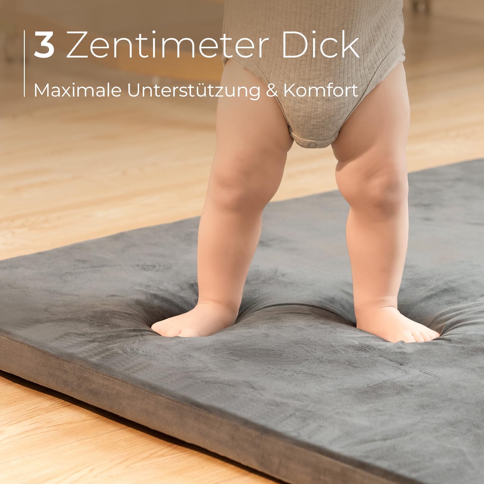 Krabbelmatte Baby,120x120x3cm Dicke Schaum Matte Weich Gepolstert Spielmatte Baby,Krabbeldecke mit Waschbarer Abnehmbarem Überzug für Babys,Kleinkinder und Säuglinge Teppich Kinderzimmer(Grau)