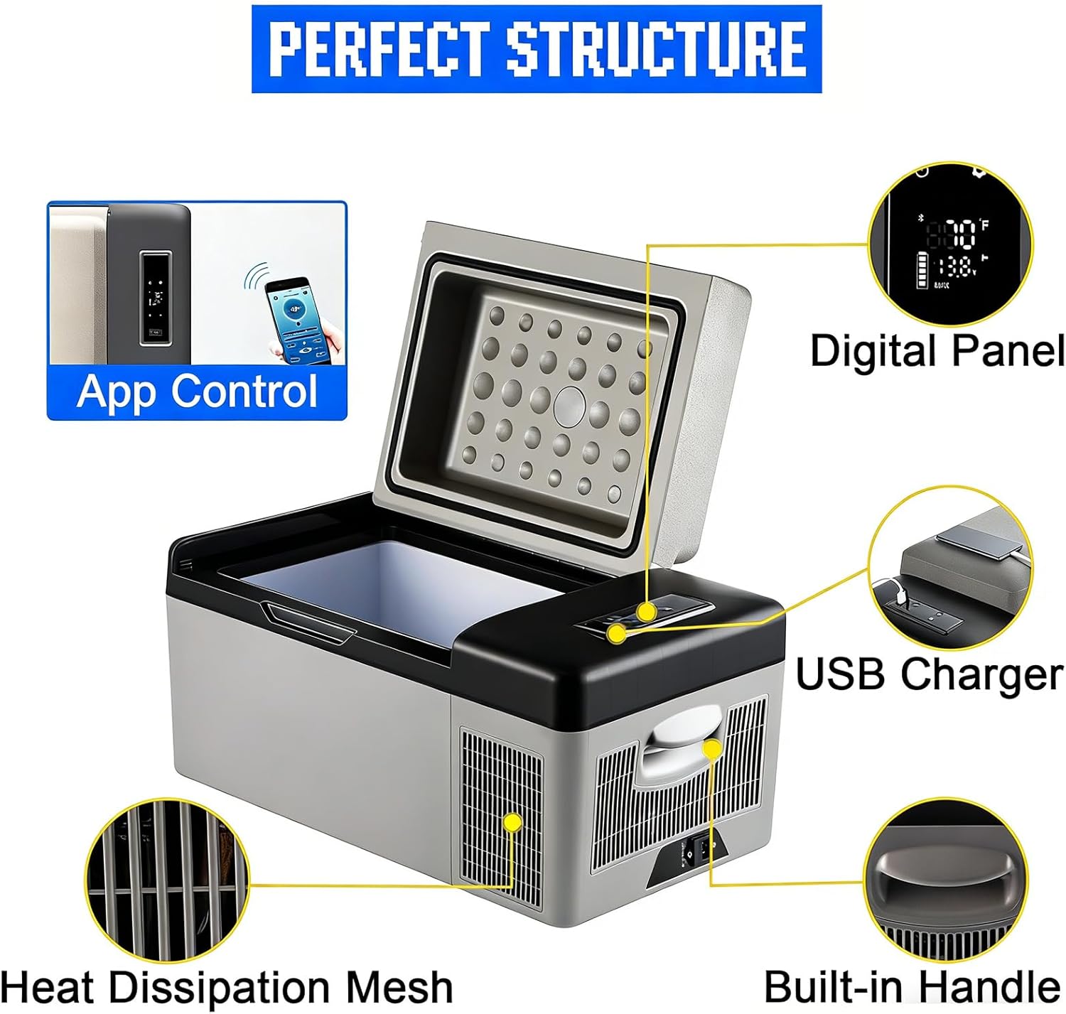 Car Refrigerator, 20L Car Fridge, Portable Electric Cooler with -4℉~68℉ Adjustable Temperature, 12/24V DC and 100-240V AC Compressor Freezer for Outdoor, Camping, Travel, RV, SUV (20L)