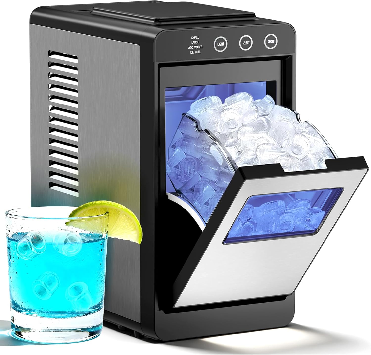 Antarctic Star Countertop Ice Maker Machine - 26.5lbs/24H, 8 Bullet Ice in 6 Mins, Self-Cleaning Portable Ice Maker with 2 Ice Sizes, Touch Display & Blue Light for Home, Office, Bar,Steel