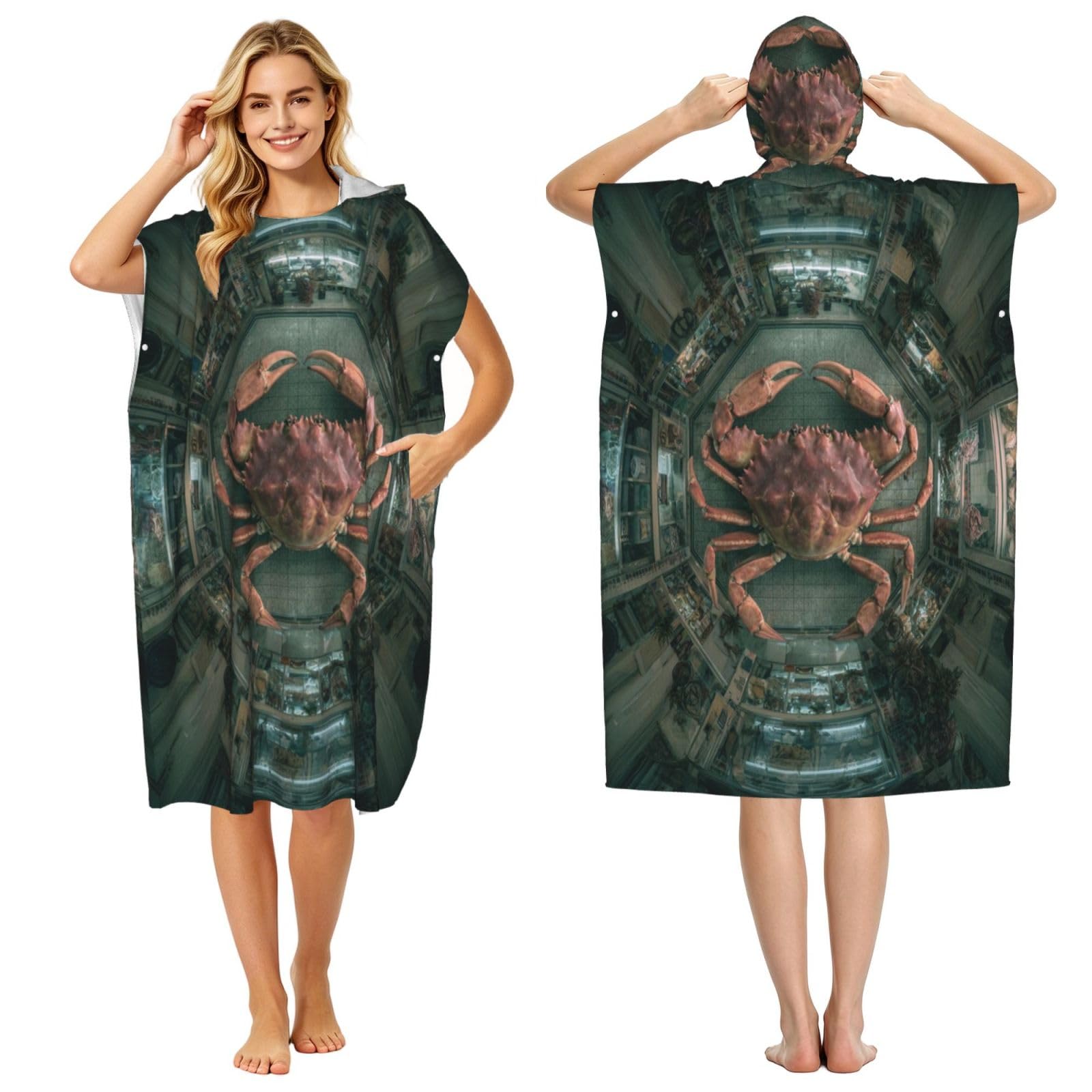 KLGRTJHK Crab'S Cage Adult Hooded Beach Poncho Towel 43"X35"