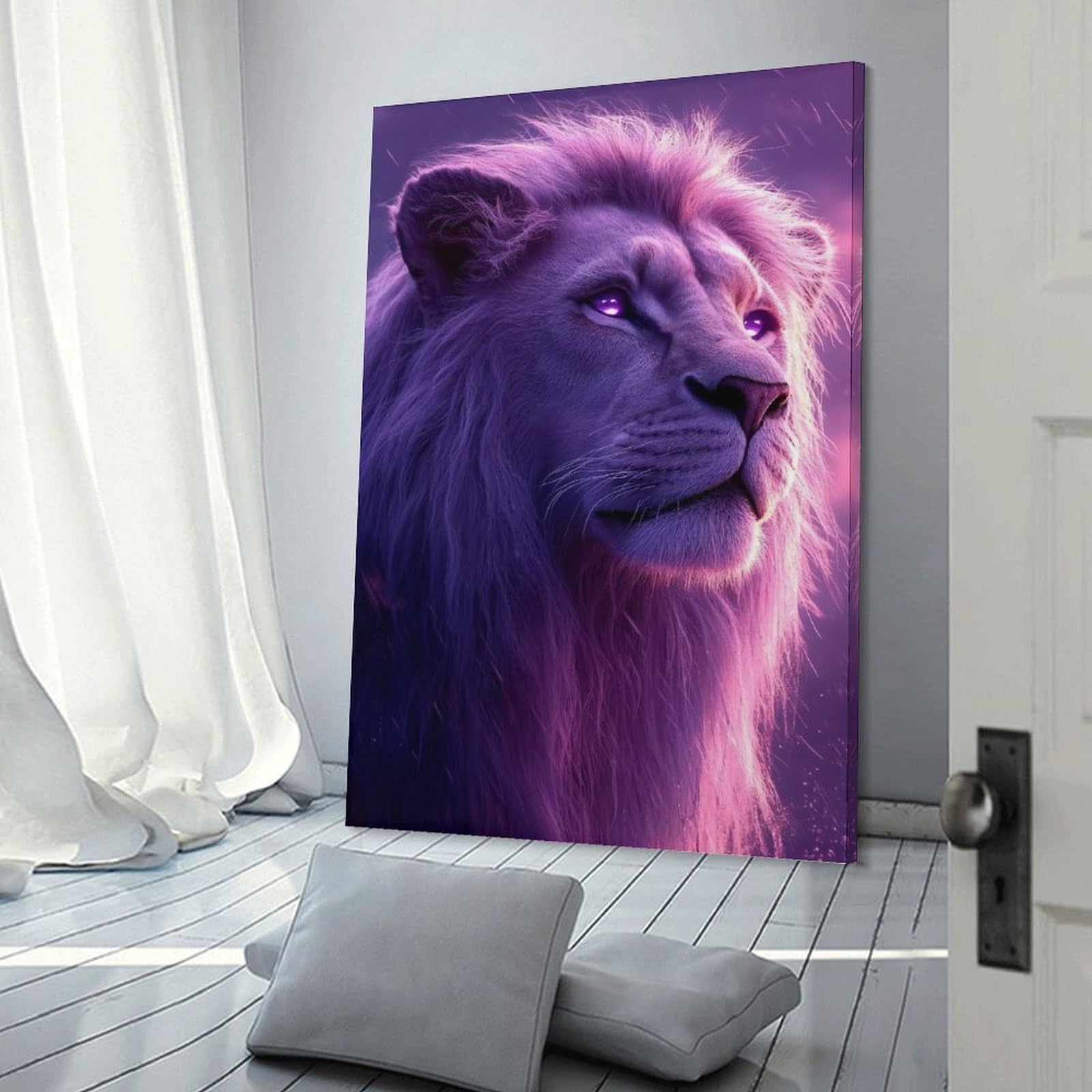 Junmoney Wall Picture Print Purple Lion Portrait, 08x12inch(20x30cm), for Living Room, Lounge Or Sitting Room, Modern Wall Decor for Cosy Interiors