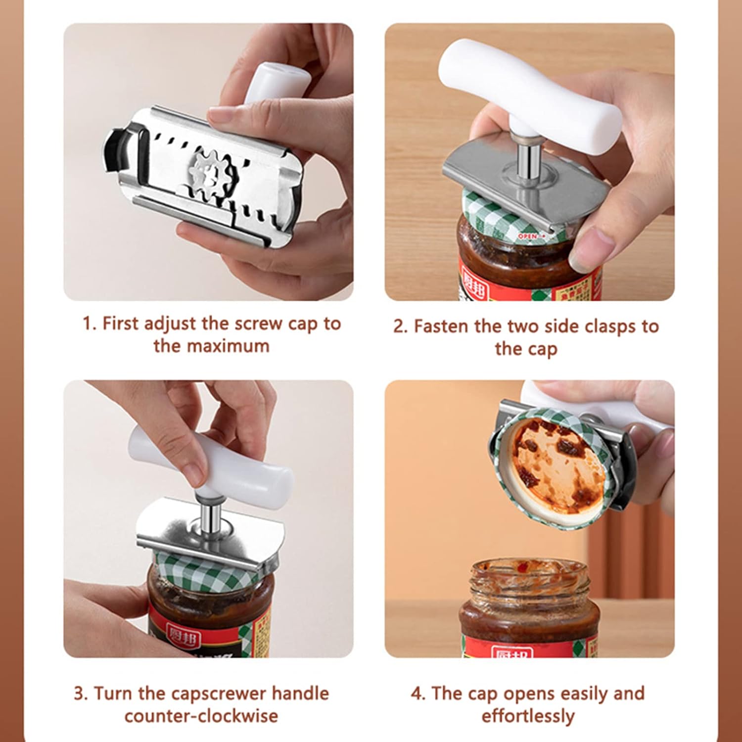 Adjustable Jar Opener,Stainless Steel Lids off Cap Opener,Labor-Saving Twist Cap,Jar Opener for Weak Hands,Universal Jar Opener Tool,Rotary Bottle Opener for 1-4inch Bottles and Jars