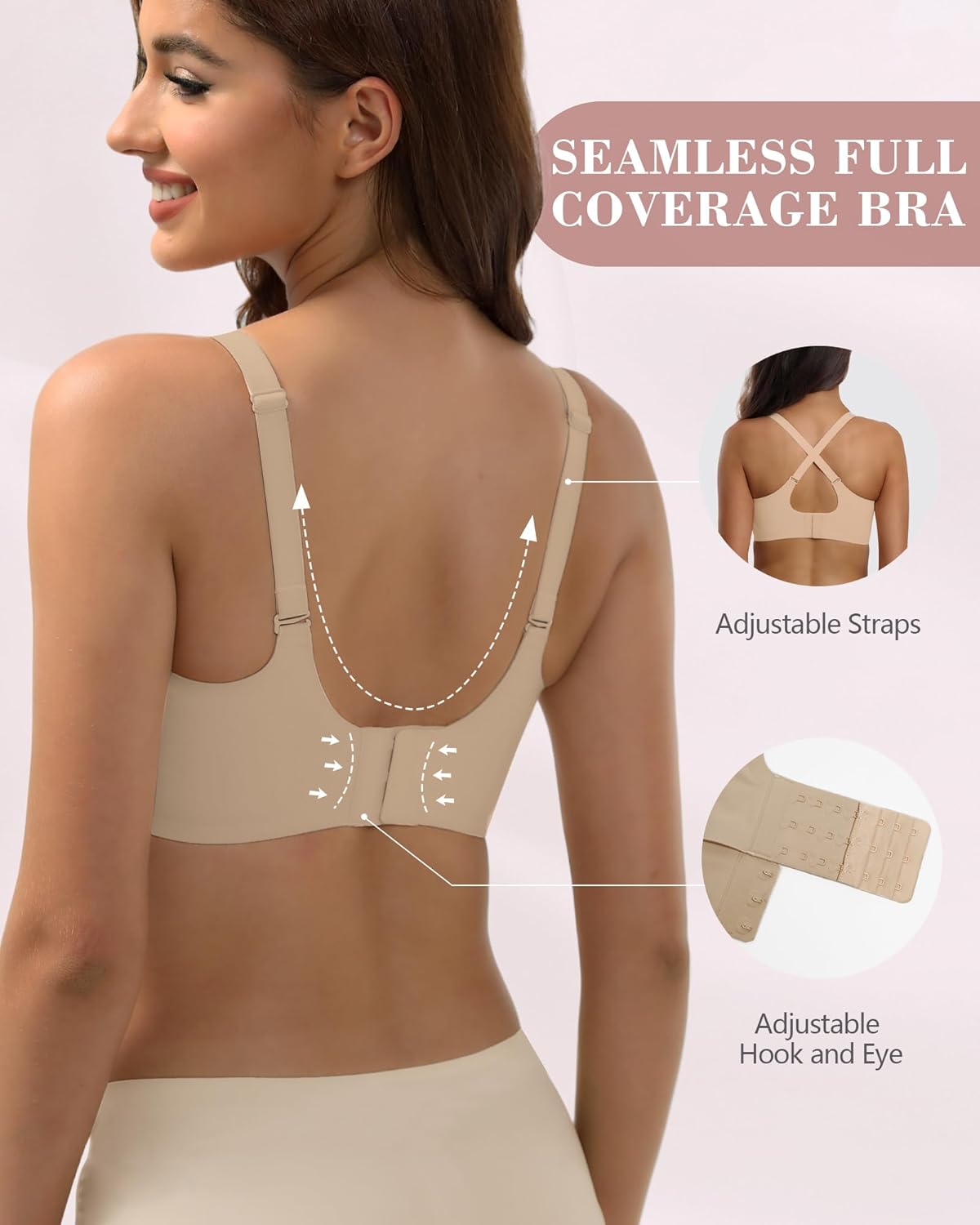 Comfortable Wireless No Show Bra with Support and Lift Seamless Full Coverage Push Up Bra for Women - Image 5