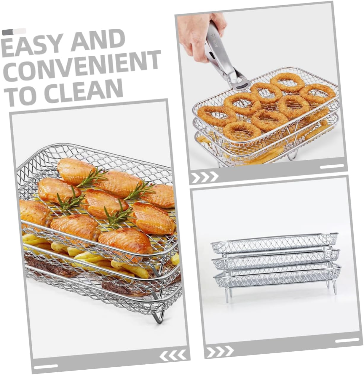 Air Fryer Rack Stainless Steel Stackable 3-tier Trays Xmas