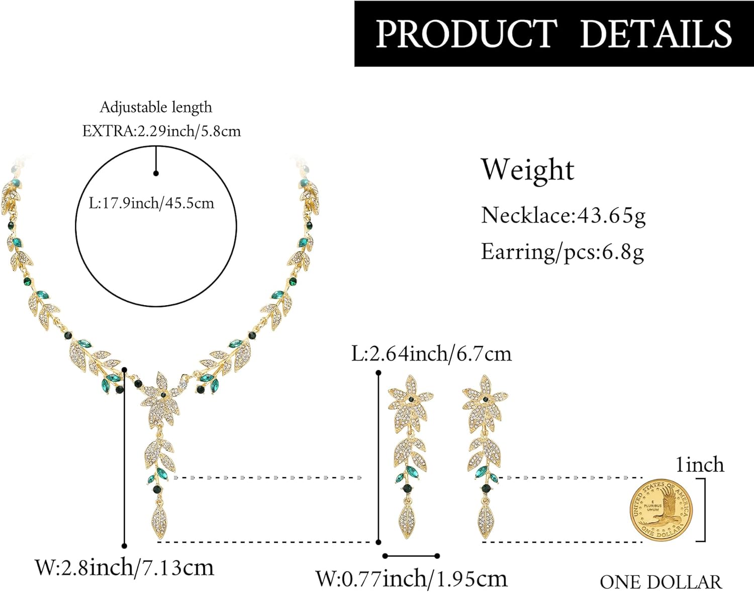 BriLove Wedding Jewelry Set for Women,Shiny Gorgeous Crystal Marquise Leaf Flower Cluster Y-Shape Pendnt Necklace Dangle Long Earrings for Bridal Party Prom Accessories