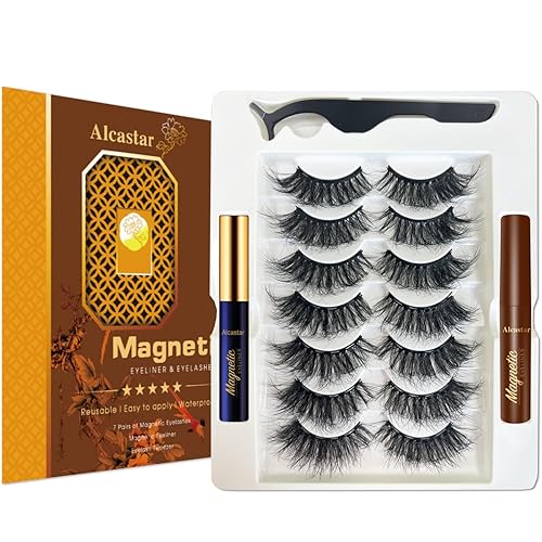 Miniatura 1 de Alcastar - Pestañas magnéticas con kit de delineador de ojos, pestañas magnéticas naturales, a prueba de agua, reutilizables, de larga duración,