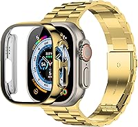 Vista 2 de baozai Compatible con Apple Watch Band de 1.929 in con funda, correa de acero inoxidable con protector de pantalla de vidrio templado para Apple