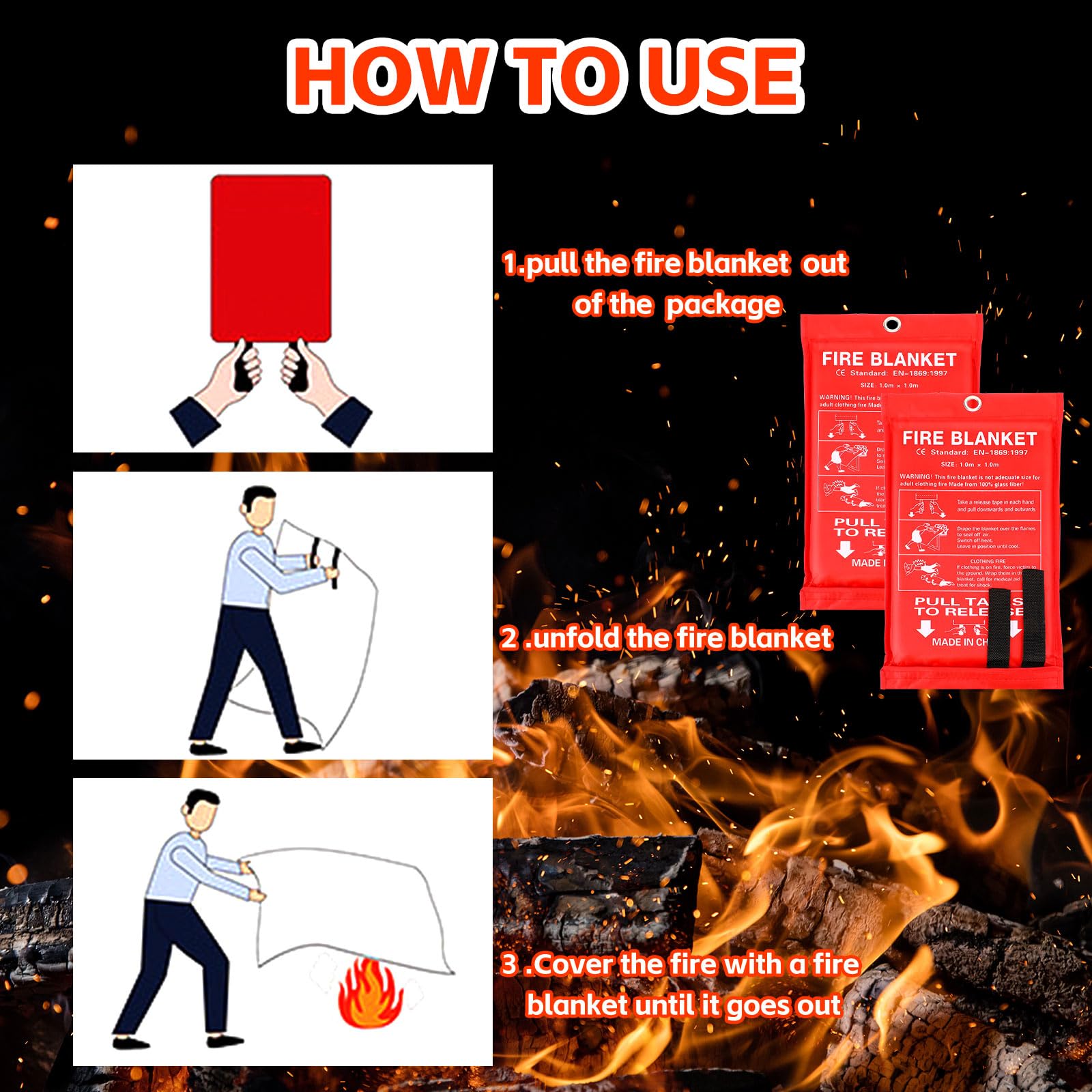 Macarrie Paquete de 30 mantas ignífugas de emergencia de 39 x 39 pulgadas, para el hogar y la cocina, manta de supresión de fibra de vidrio de seguridad, manta ignífuga, supervivencia para chimenea,