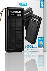 Carregador Solar Portátil Power Bank 20000Mah Painel Solar - Com Cabos Embutidos Display Digital Ideal Para Viagens E Camping (PRETO)