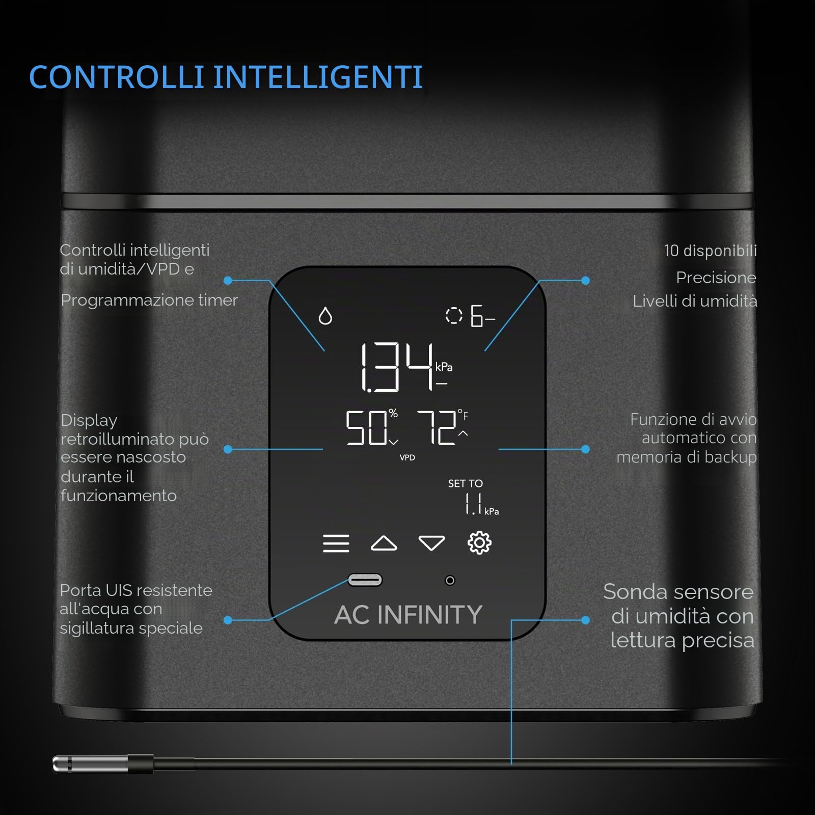AC Infinity CLOUDFORGE T7, Umidificatore per piante da 15 litri con controller intelligente integrato, programmazione del bilanciamento dell'umidità, umidificatore per ambienti interni di grado