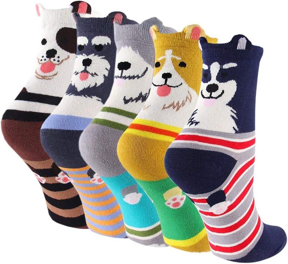 Ladies Womens Cartoon Cotton Socks Crew Novelty Character Liner Socks, 803-5pack, One Size