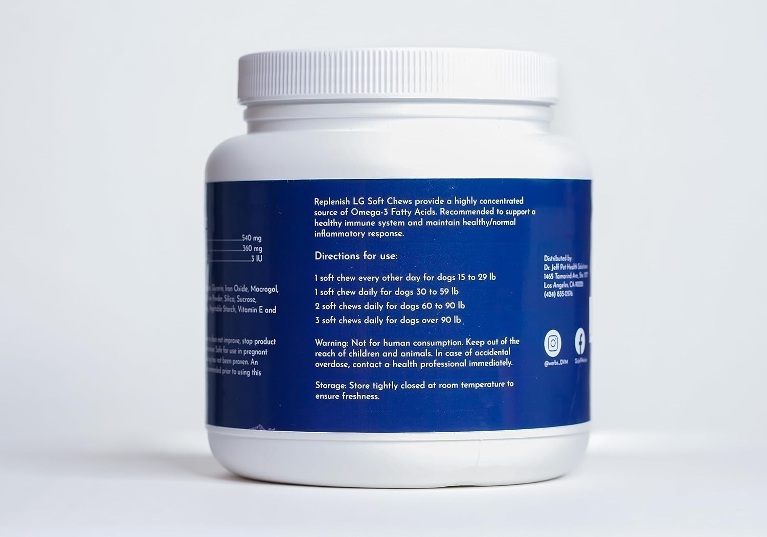 Dr. Jeff Werber Replenish Omega 3 Fatty Acid Chew for Pets & Dogs - Soft Fish Oil Chews with Natural Ingredients for Boosting Immune System and Regulating Inflammatory Response - 90 ct. (Large/Giant)