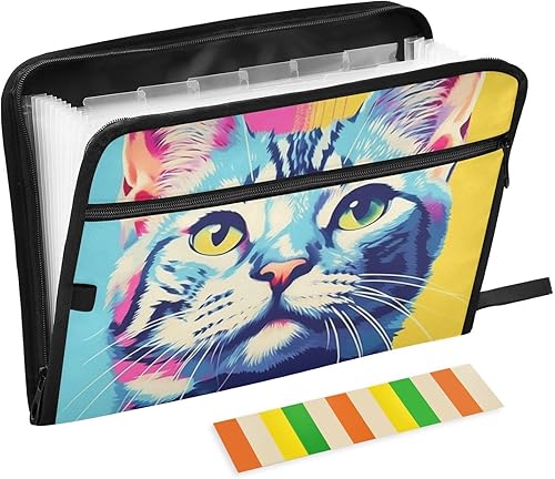 Organizador de carpetas de archivos expansibles, 13 bolsillos, tamaño A4, tamaño legal, bolsa de documentos de acordeón con etiqueta, gato de color