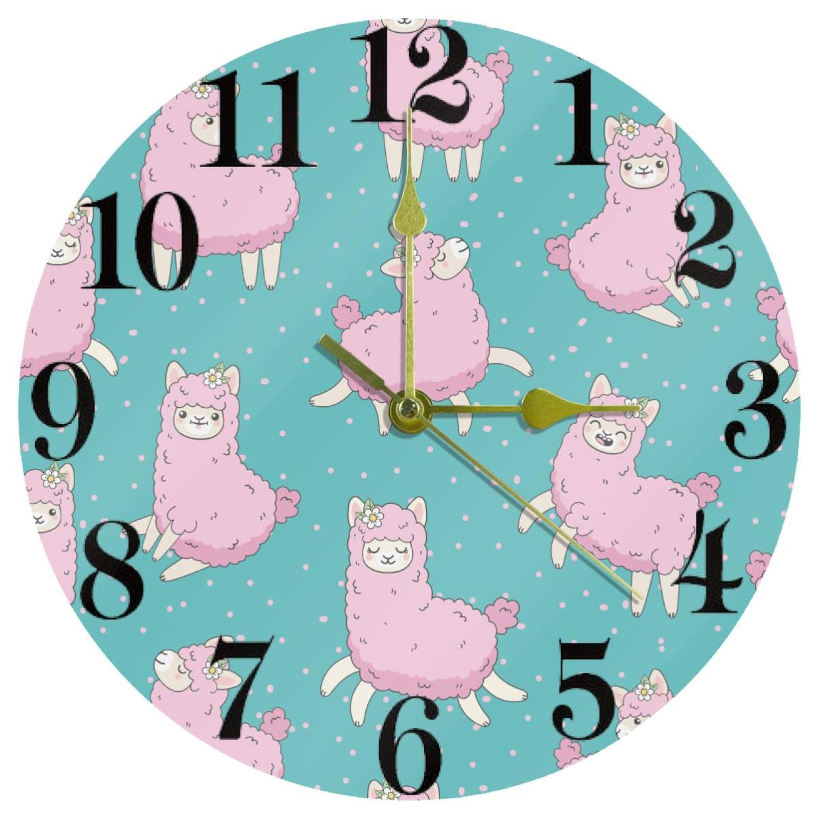 Horloge murale sans tic-tac mécanisme silencieux 25,4 cm à motif alpaga bleu