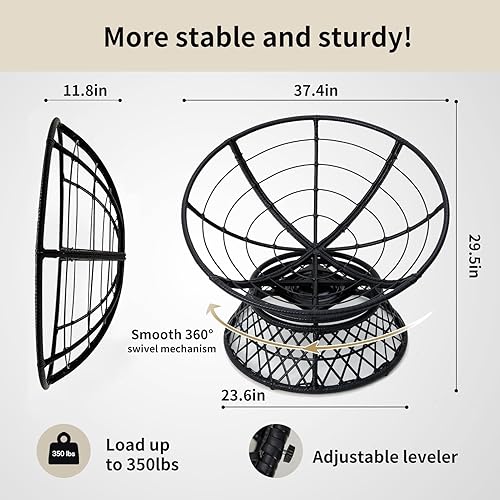 Miniatura 2 de Silla Papasan giratoria de 360, capacidad de 350 libras, silla de mimbre para interiores y exteriores con cojín grueso, silla decorativa moderna