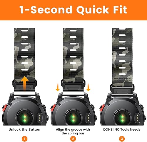 Vista 39 de Compatible con Garmin Fenix 7X/Fenix 6X/Fenix 5X/Fenix 8 2.008 in/5X Plus/6X Pro/7X Pro, correa de nailon Quickfit 26 para Tactix 7/Descent