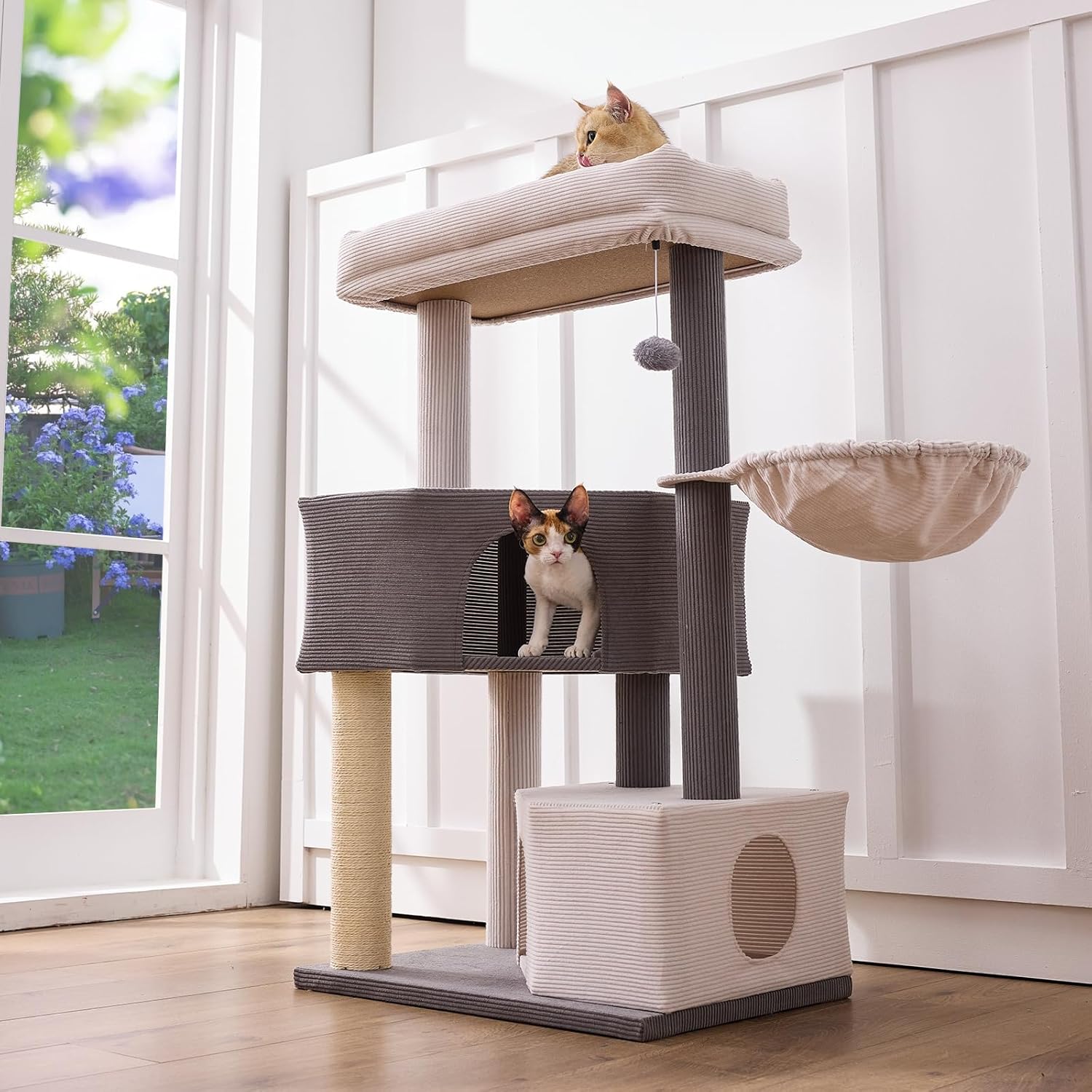 Gardner Pet 41" Tall Cat Tree Corduroy for Medium-Large Cats, Heavy Duty Cat Tower with 2.8in Posts & Washable Top Perches, Space-Saving Cat Furniture for Apartments, Easy to Assembly Corduroy Posts ? 2.83in
