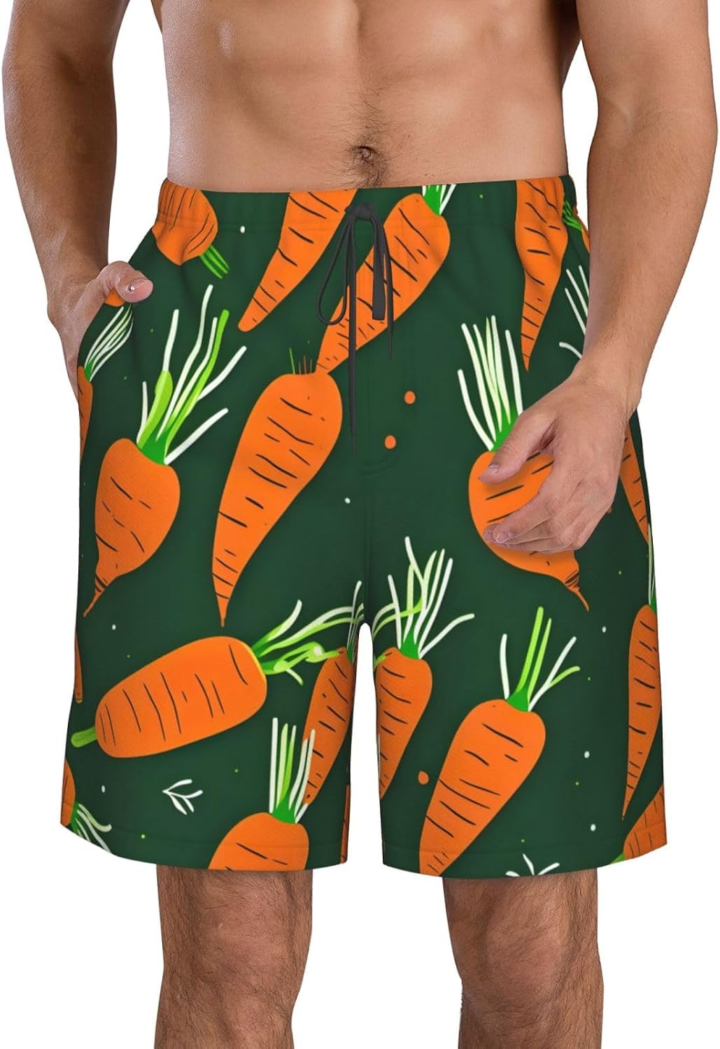 Happy Carrot Print Men's Quick-Drying Shorts Casual Beach Pants Stretch Waist Shorts and Pockets