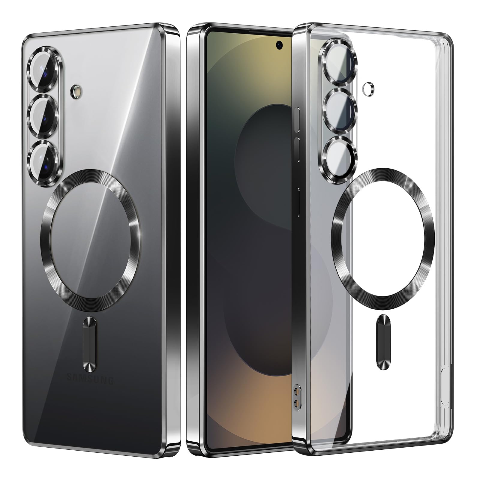 XIGUITTA for Samsung Galaxy S25 Plus Case.Phone Cover Clear Back Surrounding Plating Metallic Glossy.Magnetic Case Slim Thin Soft funda capa para 6.7"