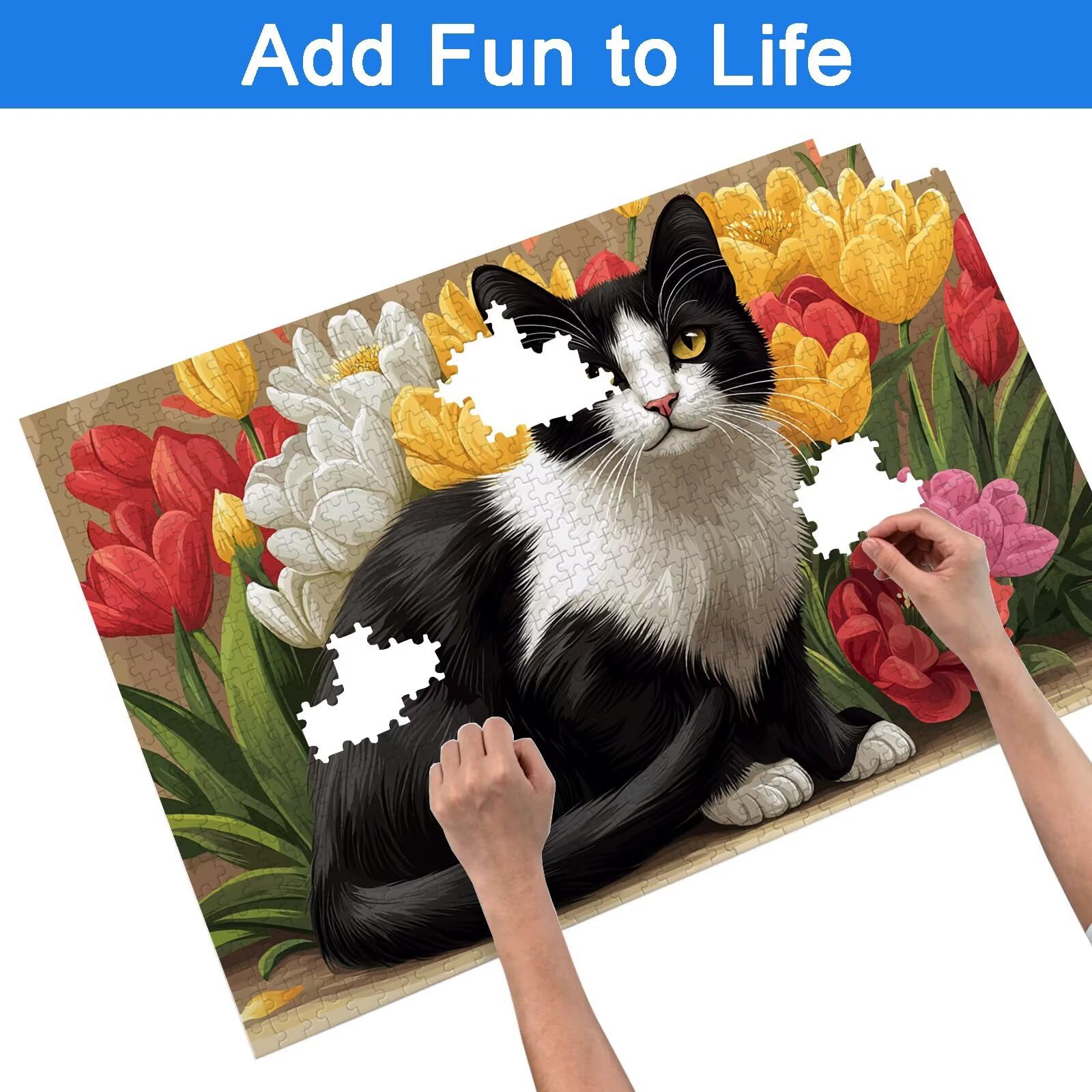 Puzzle 1500 Pièces Chat, Puzzle 1500 Pièces Adultes et Enfants, Puzzles Bois avec Une Boîte d'emballage Exquise, Jeu Éducatif Puzzles Fleur, Decoration Maison, Cadeau Femme, Cadeau Homme, -7707
