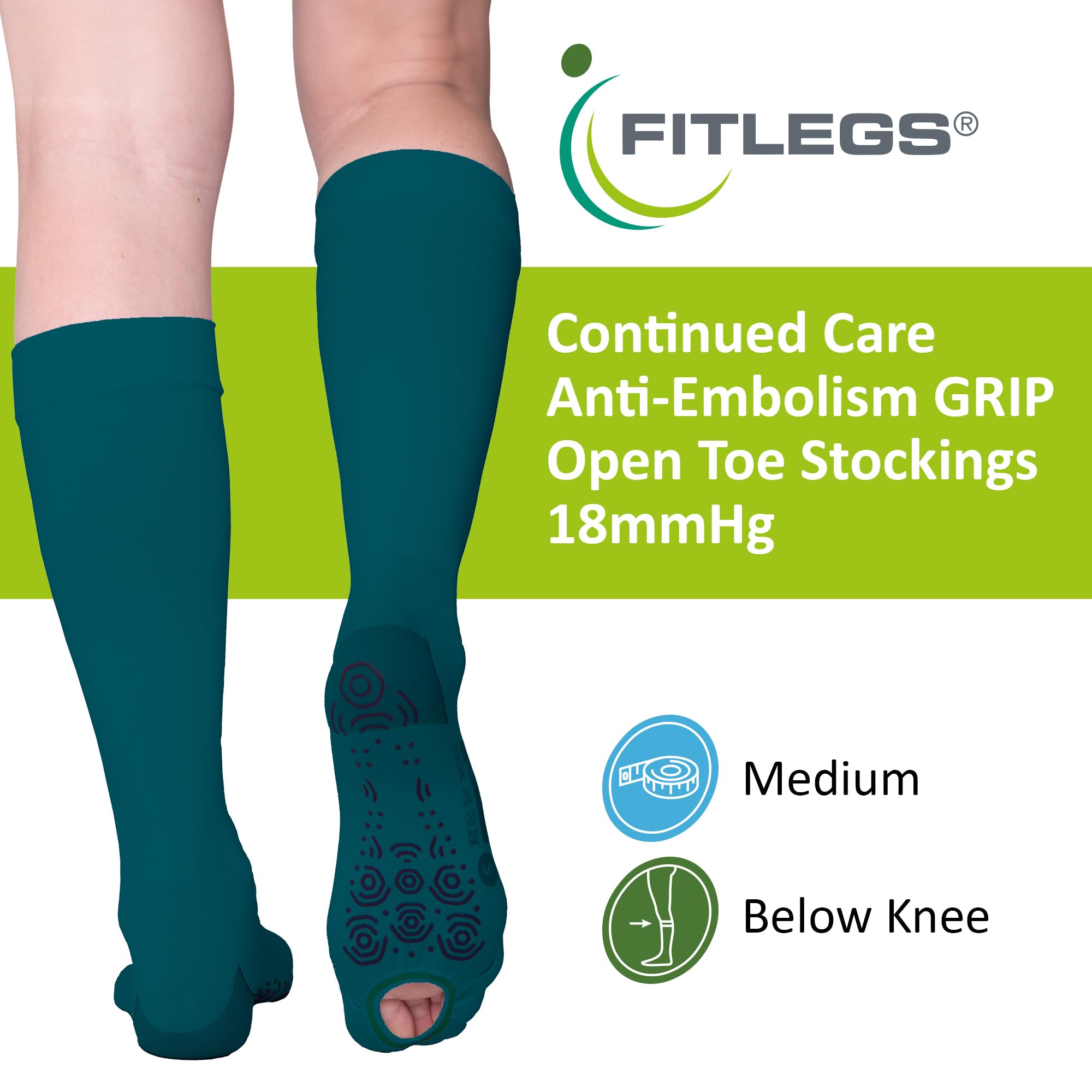 FITLEGS AES Grip, Below Knee - Medium - Teal - Image 2