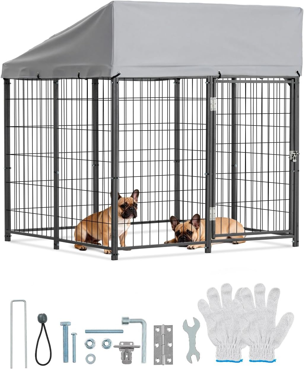 VEVOR Outdoor Dog Kennel, 3.67 x 3.78 x 4.1 ft Large Dog Kennel with Secure Lock, Outside Dogs Enclosures with UV-Resistant & Waterproof Roof Cover, Heavy Duty Pet Crate Cage Run for Large Dogs
